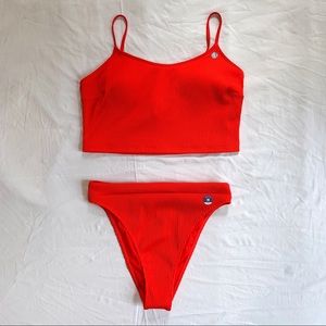 Hollister Ribbed Strappy Crop Top High Cut Bikini